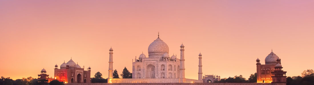Sacred Taj Mahal temple at sunset