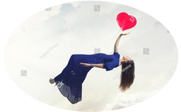 Goddess floats in the heart of love Levitating lady touching a red heart